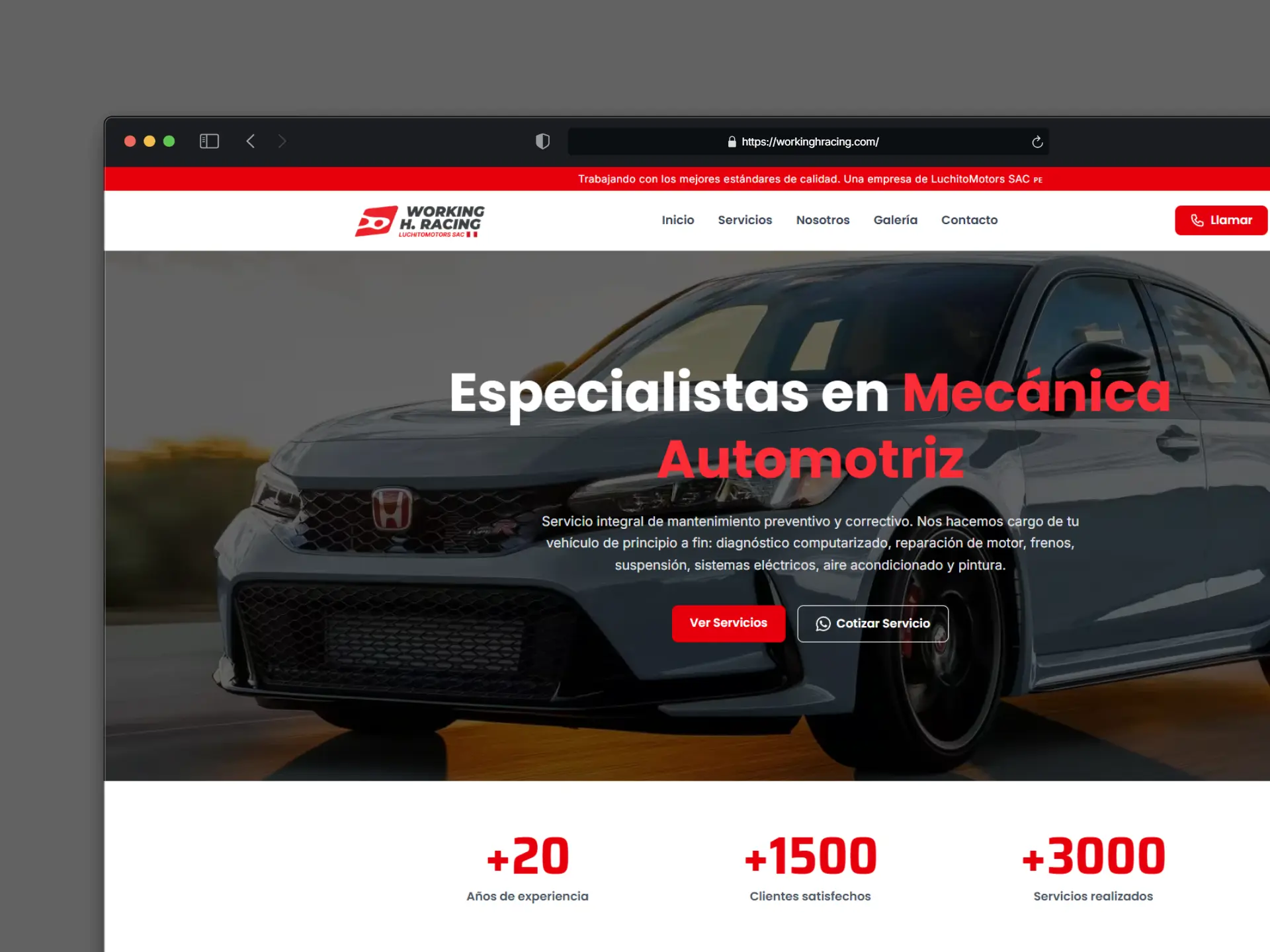 Captura de pantalla del proyecto Working H Racing