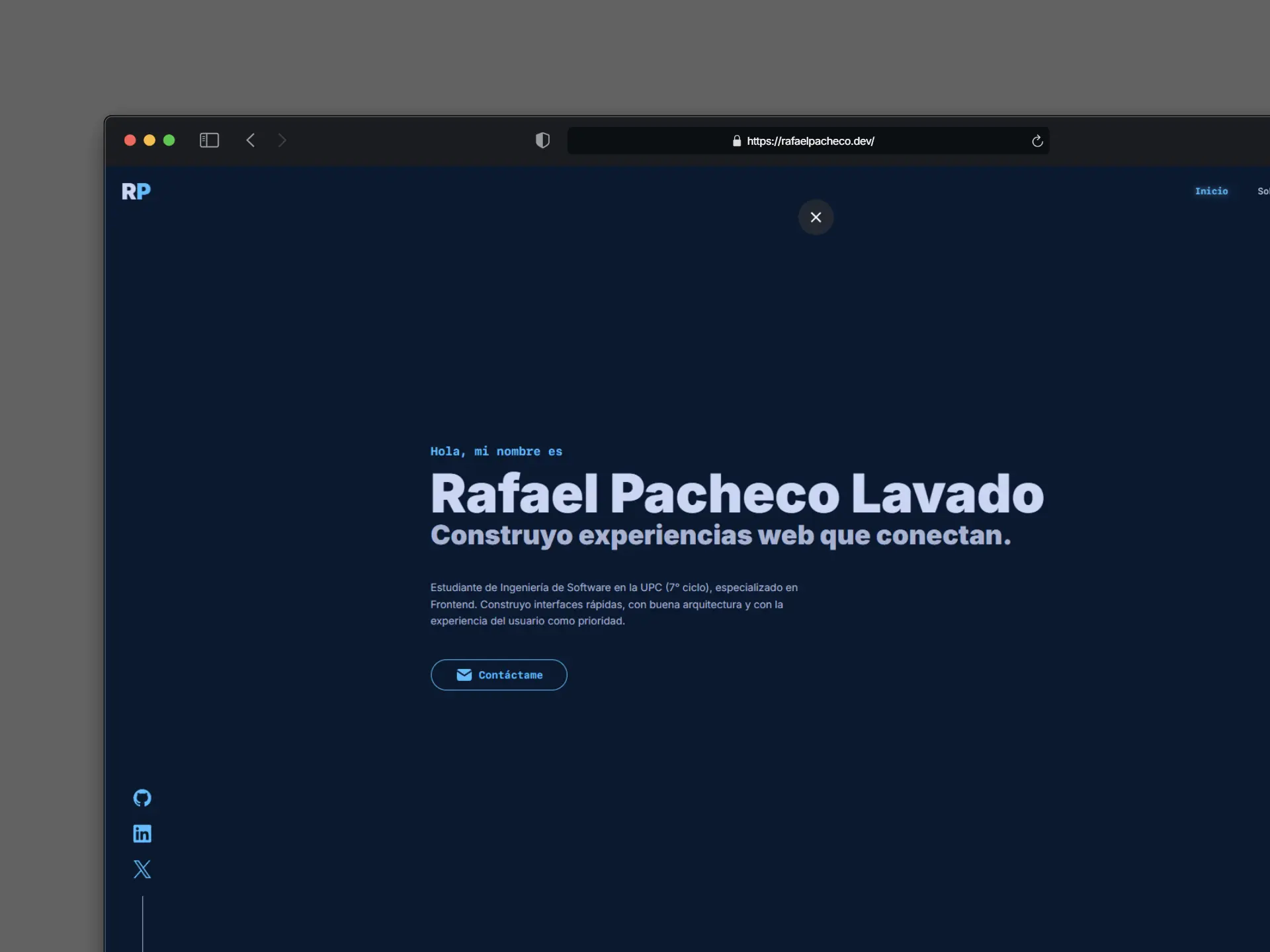 Captura de pantalla del proyecto Portafolio Personal